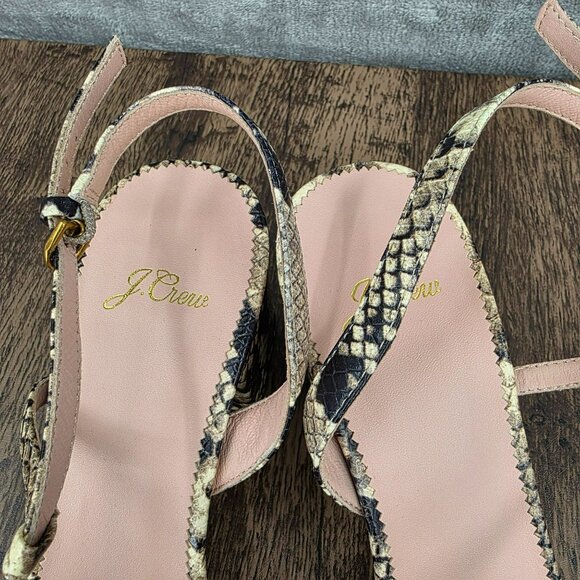 J Crew Odette Strappy Sandals 10.5 Black Cream Snake Embossed Leather Block Heel - Picture 9 of 14